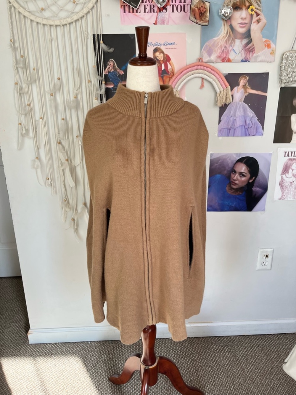 Forever 21 Camel Zip-Up Ribbed Knit Jacket